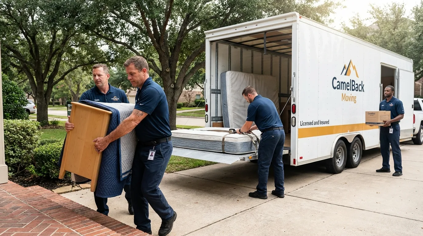 Crew loading residential truck for cross-state move from Capac, MI