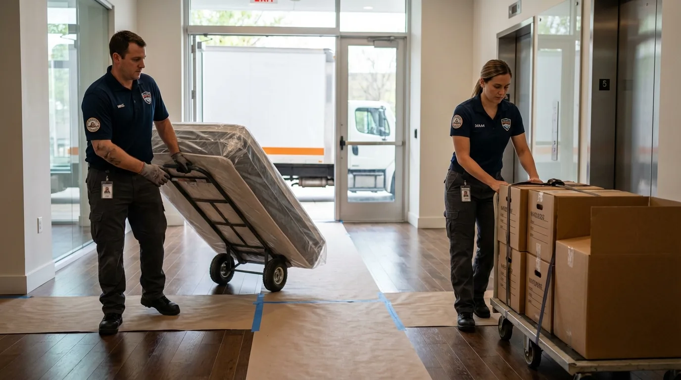 Professional apartment movers loading elevator in Capac, MI