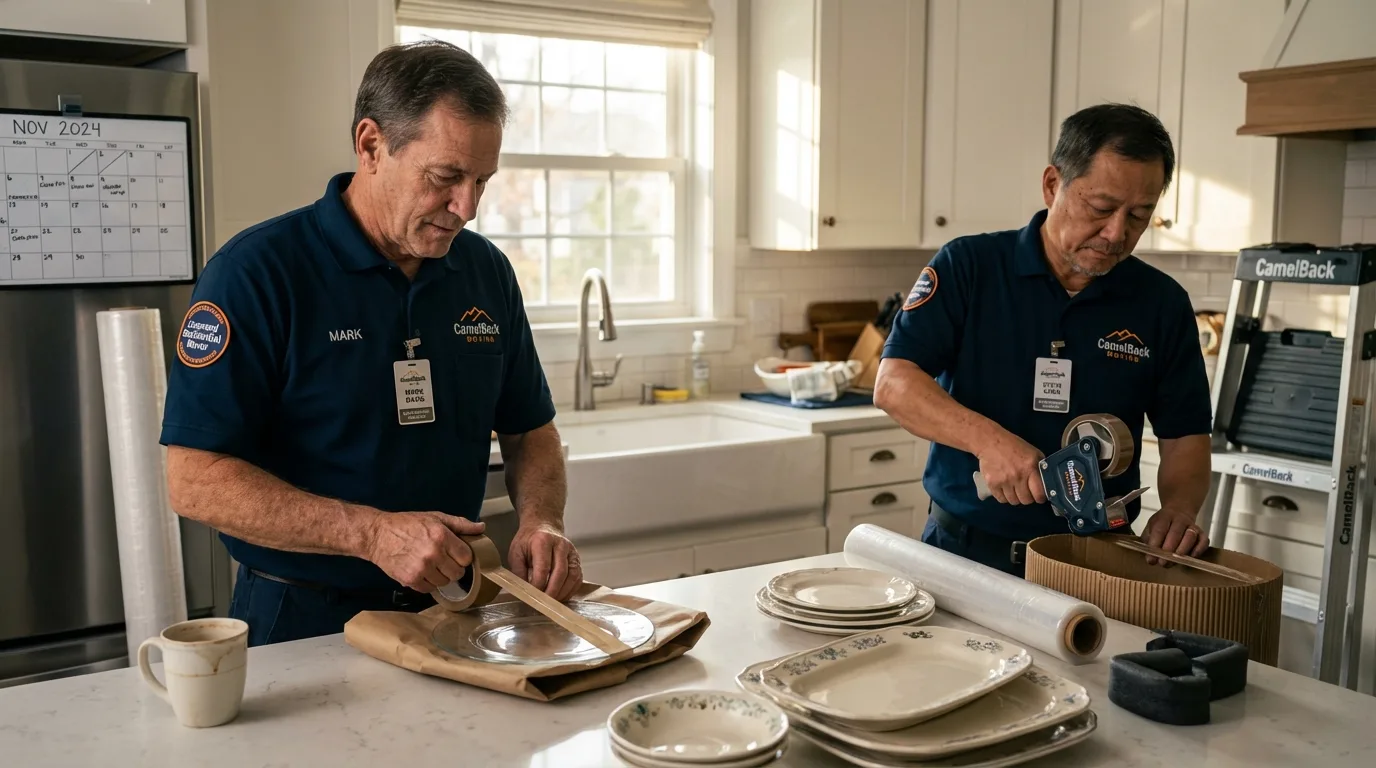 Professional crew packing kitchen dishware in Capac, MI